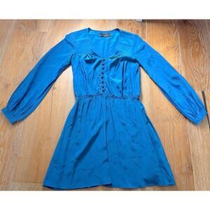 Dolce Vita Blue Satin Mini Dress with Button Detail Chic XS